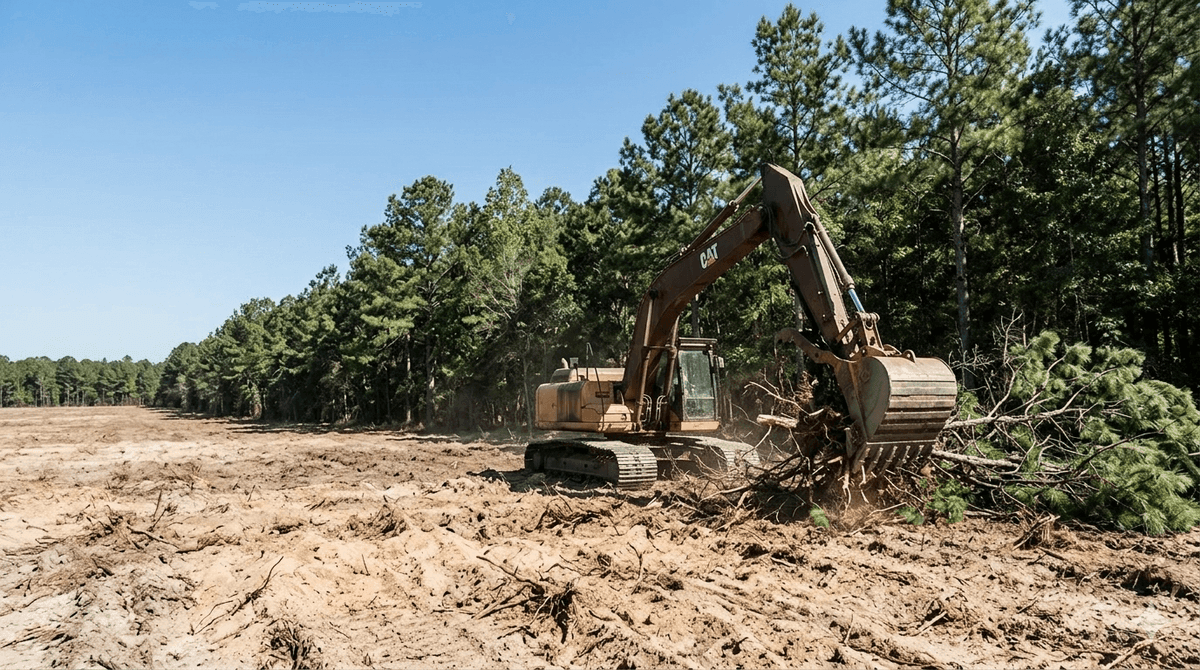 Land clearing equipment working on a Dodge County property